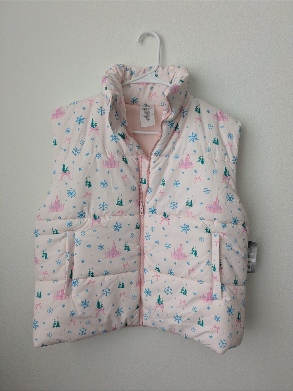Disney Pink Puffer Vest with Castle Print